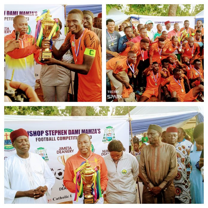 Bishop Dami Mamza rejoicing and presenting trophies to the winners of the competition.