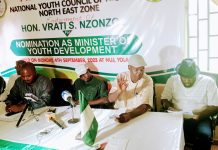 NYC members addressing a press conference in Yola on Monday.