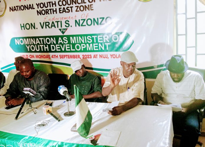 NYC members addressing a press conference in Yola on Monday.