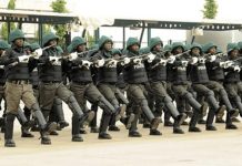 Nigerian policemen on parade.