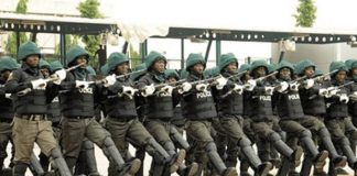 Nigerian policemen on parade.