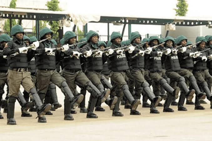 Nigerian policemen on parade.
