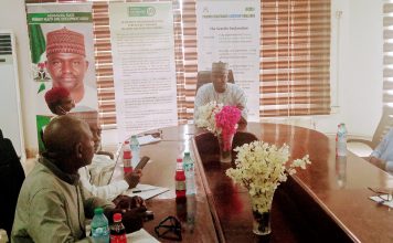The executive chairman of ASPHCDA addressing newsmen on the ongoing wild polio vaccination exercise in Adamawa.