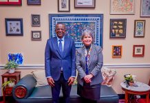 Minister of state defence, Bello Matawalle with Congress woman Betty McCollum.