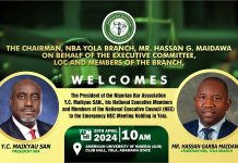 Banner of NBA emergency meeting in Yola.