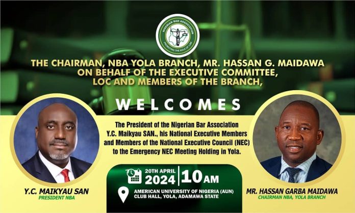 Banner of NBA emergency meeting in Yola.