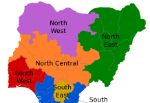 Map of geopolitical zones of Nigeria.