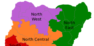 Map of geopolitical zones of Nigeria.
