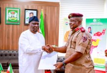 Governor Ahmadu Umaru Fintiri and The sector commander Yahaya Sabo Adikwu during the courtesy call at Govt House Yola.