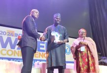 Fintiri bags award of excellence in water supply at primary healthcare facilities The executive chairman of Adamawa State Primary Healthcare Development Agency Dr. Sulaiman Bashir receiving the award in Abuja.