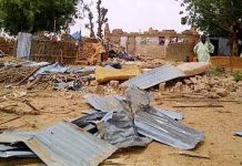 The destroyed village.