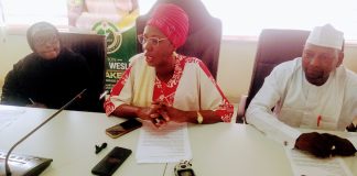 Hon. Kate Mamuno flanked by Zainab Abubakar and Aminu Adamu during the advocacy visit at Adamawa State house of assembly on Friday.