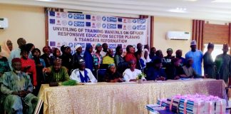 Group picture of stakeholders during the unveiling of the train the trainers manual on tsangaya reformation and gender responsive education sector planning in Adamawa on Monday in Yola.