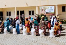 Beneficiaries of the palliatives during the distribution of food and cash by Bishop Mamza at Yola Catholic Secretariat Yola on Wednesday.
