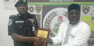 CP Dankombo Morris receiving the award at his office onArewa youths confer award of excellence on Adamawa CP  Monday.