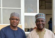 Dr. Umar Ardo with the former head of state, Gen Yakubu Gowon during the visit.