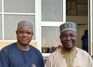Dr. Umar Ardo with the former head of state, Gen Yakubu Gowon during the visit.