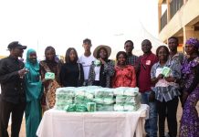 Group picture of stakeholders during the opening of sanitary pad bank at GDJSS Yelwa, on Friday.