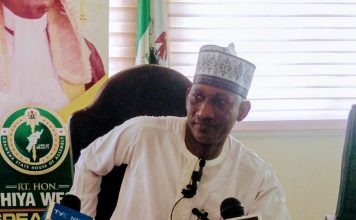 Hon Musa Mahmud Kallamu addressing a press conference at Adamawa State house of assembly, Yola, Friday.