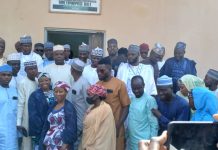 Group picture of the erstwhile leadership of Binani support group with APC leadership during the shift in loyalty meeting in Yola, Sunday.