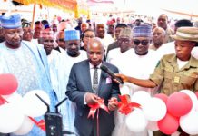 Attorney General of the Federation and minister of justice Lareef Fagbemi SAN, Chairman and CEO of National Drugs Law Enforcement Agency and other dignitaries during the commissioning of the first NDLEA barracks in Yola on Monday.