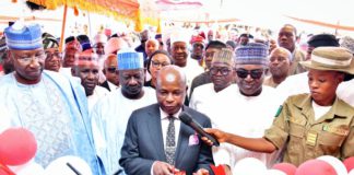 Attorney General of the Federation and minister of justice Lareef Fagbemi SAN, Chairman and CEO of National Drugs Law Enforcement Agency and other dignitaries during the commissioning of the first NDLEA barracks in Yola on Monday.