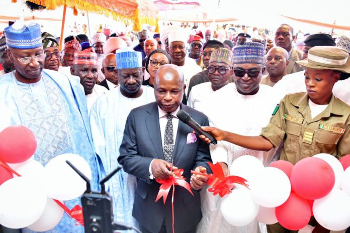 Attorney General of the Federation and minister of justice Lareef Fagbemi SAN, Chairman and CEO of National Drugs Law Enforcement Agency and other dignitaries during the commissioning of the first NDLEA barracks in Yola on Monday.