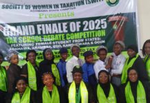 Group picture of officials and students shortly before the SWIT National Zonal tax debate commences in Yola on Thursday.