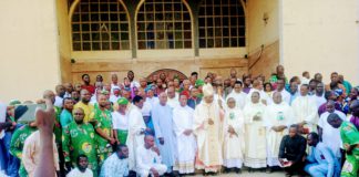 A group picture of the Yola Catholic Bishop, Mamza with the new excos of the church.