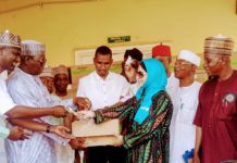 Handing over of the food supplements by head of Bauchi field office Dr. Nuzat Rafique to officials of Adamawa State government on Wednesday in Yola.