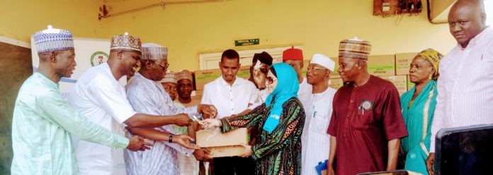 Handing over of the food supplements by head of Bauchi field office Dr. Nuzat Rafique to officials of Adamawa State government on Wednesday in Yola.