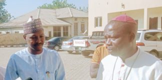 Comrade Chakuyada Godwin the representative of the president of Emnamu foundation Emmanuel Musa, during the handover of the car to Bishop Mamza at the Catholic Secretariat Yola Monday.