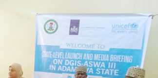 Dr. Nuzat Rafique, Adamawa State commissioner of Water resources and a deputy director in the ministry during the state level launch of DGIS - ISWA III project and media briefing in Yola on Thursday.