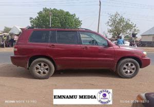 The SUV donated to Malam Ahidjo today.