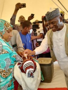 Representative of governor Ahmadu Umaru Fintiri administration the oral vaccine to a child during the flag off ceremony at Malkohi PHCC on Saturday.
