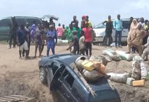 The plunged vehicle after rescue.