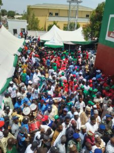 Thousands of party loyalists during the commissioning of the APC state secretariat in Yola on Thursday.