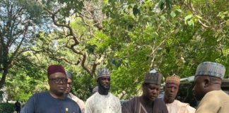 Barr. Shuaibu Idris, Dr. Modi Halilu and other members of the APC exco and the family members of the late president during the condolence visit on Monday in Daura.