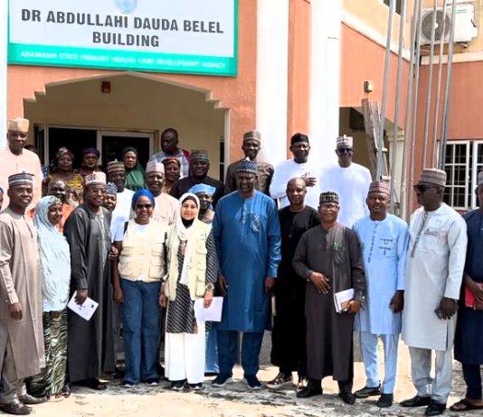 A group picture of stakeholders during the breakfast meeting on Monday at ASPHCDA headquarters, Yola.