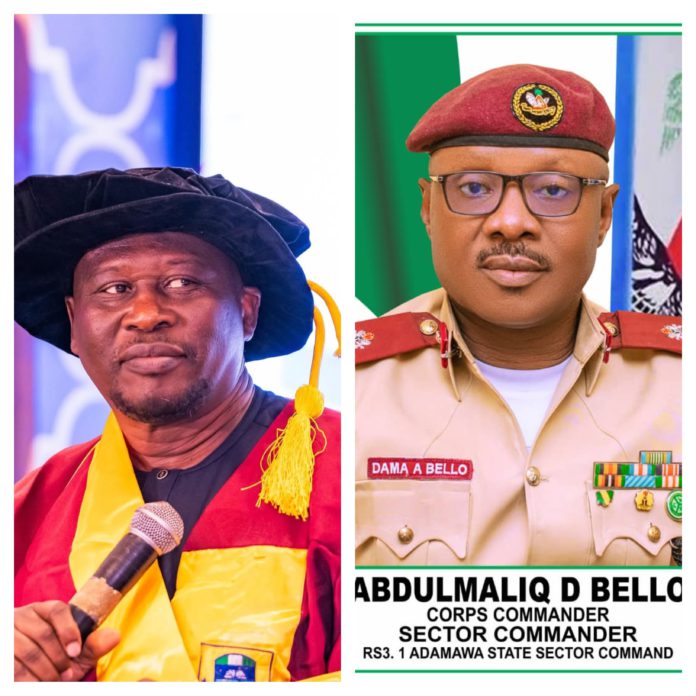 Gov Fintiri and Adamawa sector commandant, Bello.