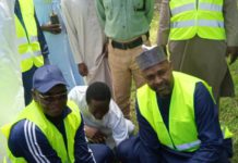 Planting of the 500 assorted trees in session at the hospital on Thursday.