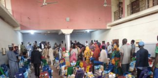 The distribution of relief materials going on.