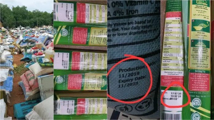 Some of the expired food items shortly before distribution.