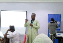 UNICEF education specialist Abdurrahman Ado while making his presentation marking the end of the GPE - AF project in Adamawa.