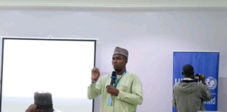 UNICEF education specialist Abdurrahman Ado while making his presentation marking the end of the GPE - AF project in Adamawa.