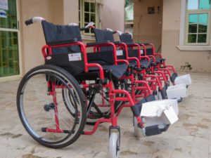 The donated wheelchairs.