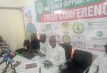 The group during the press conference in Yola on Saturday.