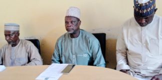 Komsiri flanked by other ADC officials during the press conference in Yola on Tuesday.