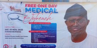 Sign post of the medical outreach in Dashen Community.