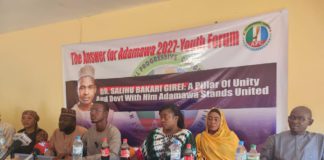 The Adamawa youth forum press conference in session on Monday in Yola.